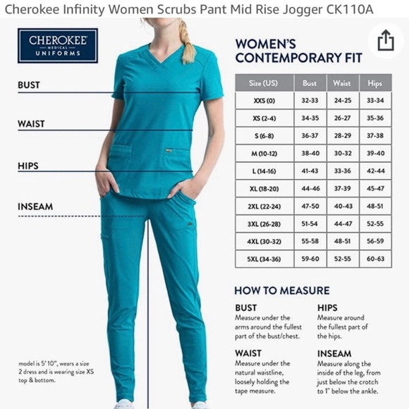 Cherokee Infinity Women's Size XL Black Mid Rise Jogger Scrub Pants NWT - Picture 9 of 10